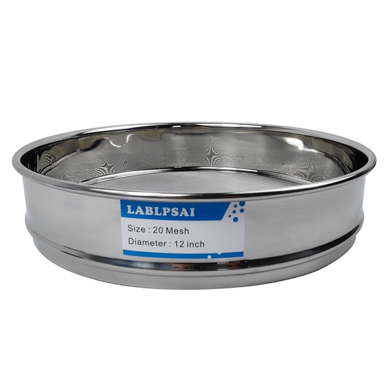 LABLPSAI 20 Mesh Lab Sieves 12" Diameter 304 Stainless Steel Wire Cloth Test Sieve for Industrial Laboratory Home - Image 1